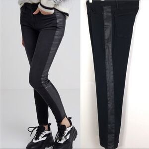 Revolve Frame Denim Le High Straight Leg Jeans, Noir Coated Tuxedo Stripe Pants